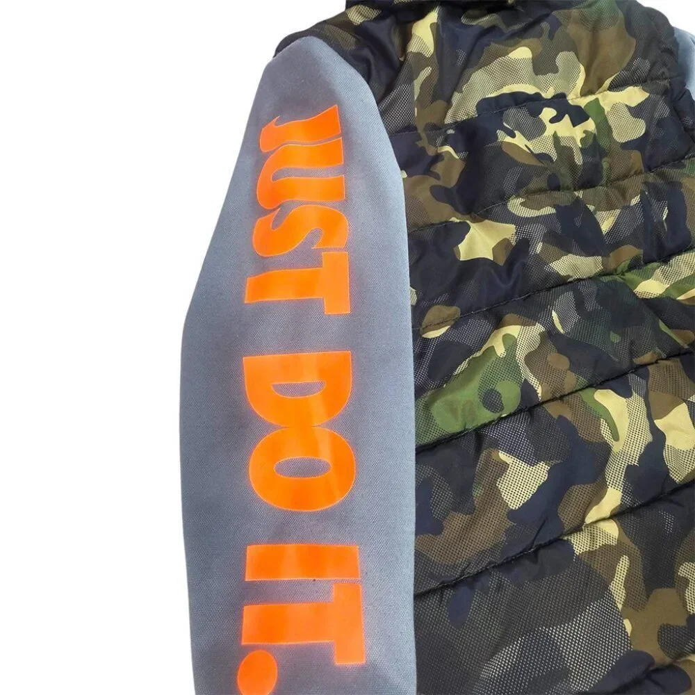 Nike Youth Camo Puffer Jacket Hooded Size L Just Do It